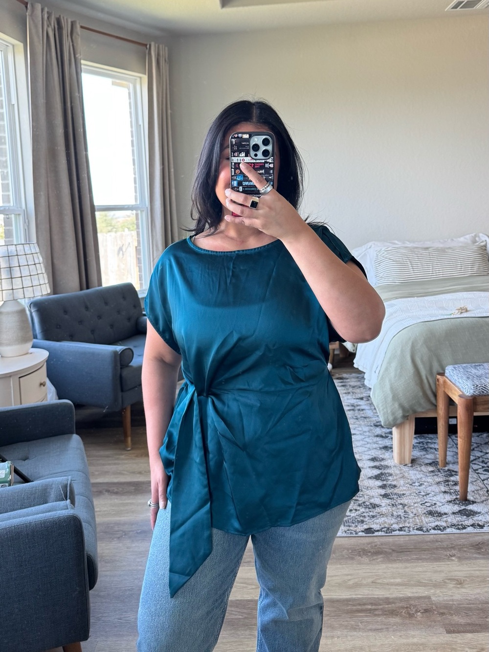 Boat Neck Side Twist Satin Blouse